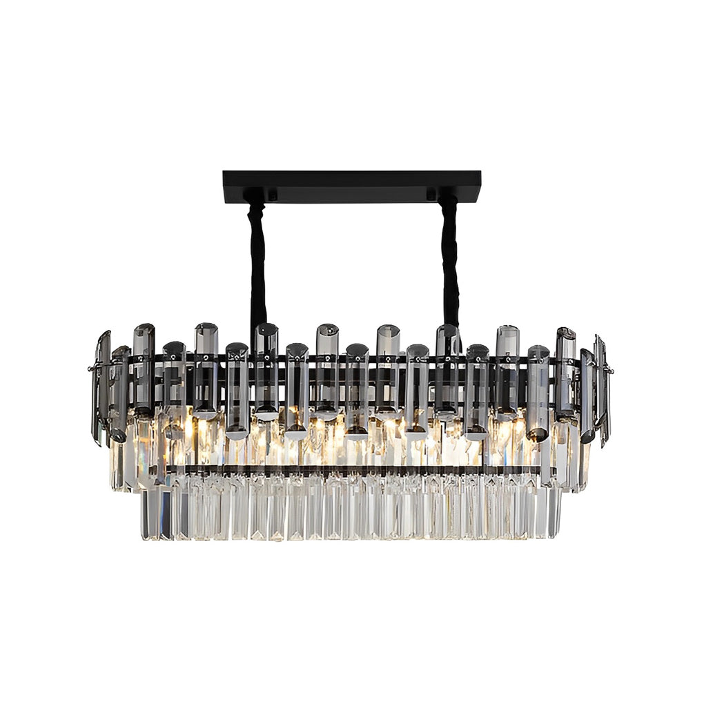 Long Rectangular Three Step Dimming LED Crystal Postmodern Chandelier