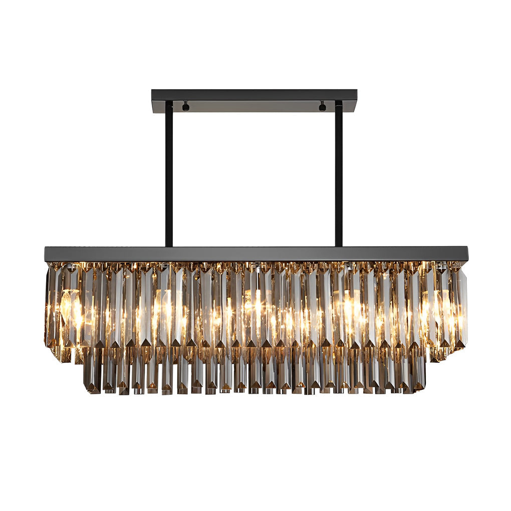 Rectangular Crystal LED 3 Step Dimming Smoke Gray Modern Chandelier