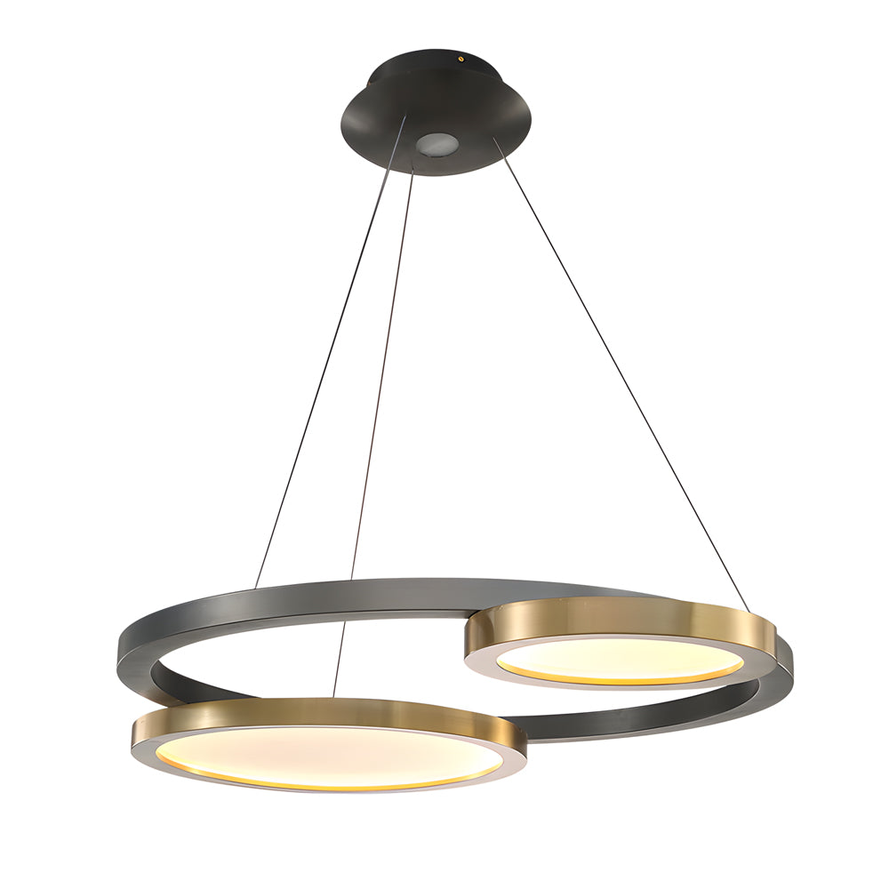 Circular LED Chandelier Multi-Ring Hanging Suspension Lights in Brass & Pearl Black Finish