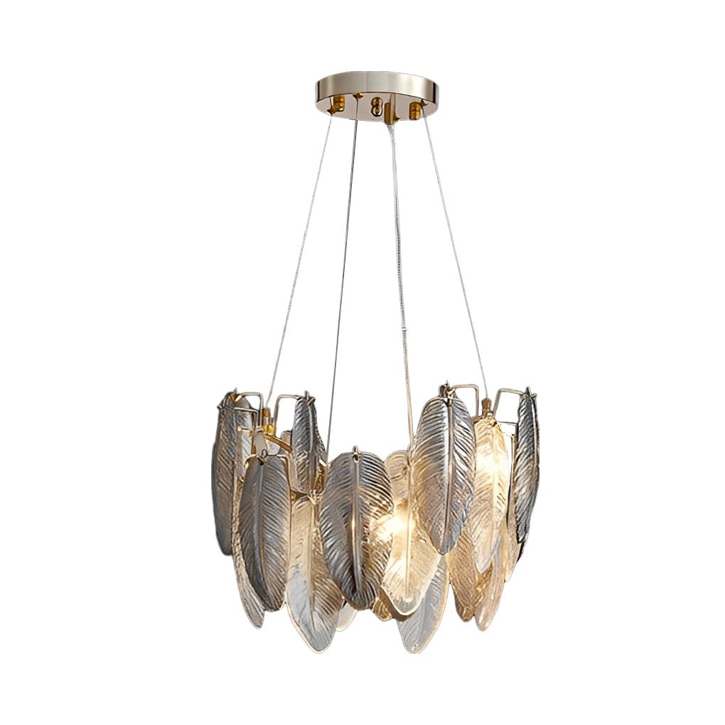 Romantic Creative Feathers Glass Three Step Dimming Modern Chandelier