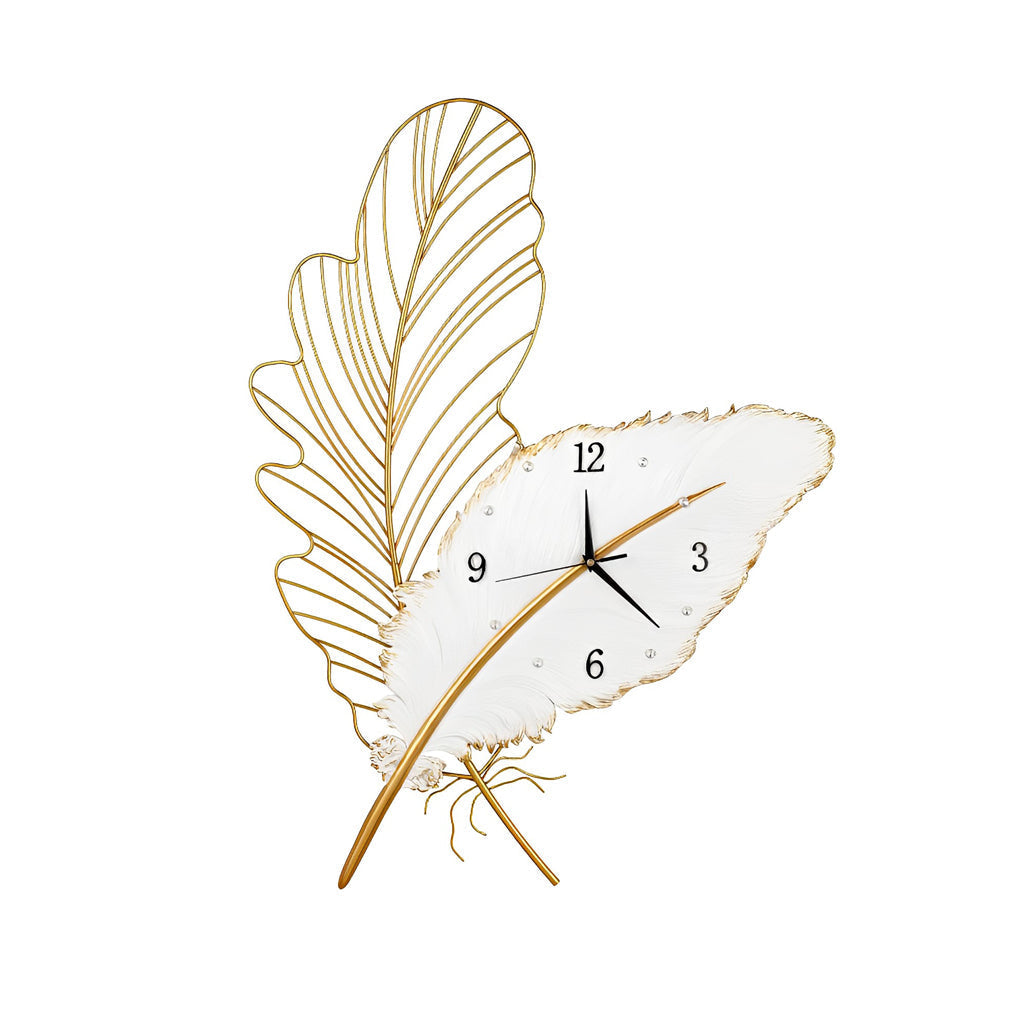 Resin Feather Wall Clock Silent Wall Painting LED Lights Art Decor