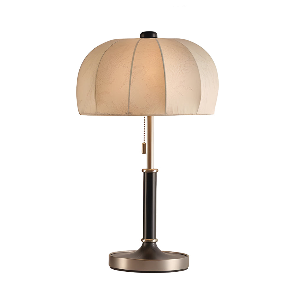 Retro Brass Dome Fabric Table Lamp Pull Chain Bedroom Lamp