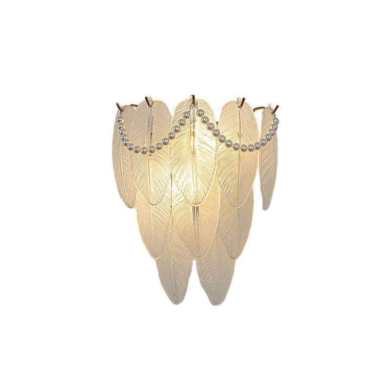 Glass Leaves Feathers Luxury Three Step Dimming French Style Wall Lamp