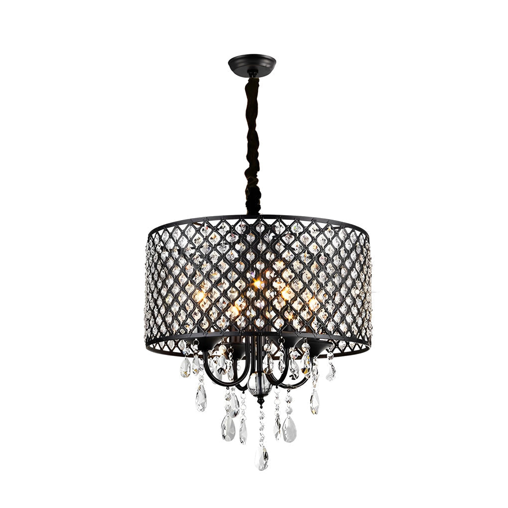 Round Iron Crystal Pendant Retro American Style Chandelier Hanging Lights