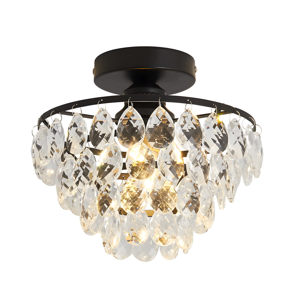 Round Luxury Crystal Simple Black Modern Ceiling Lights Fixture Chandelier