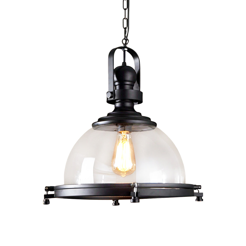 Retro Semicircular Glass Iron Black Industrial Style Pendant Lights Chandelier