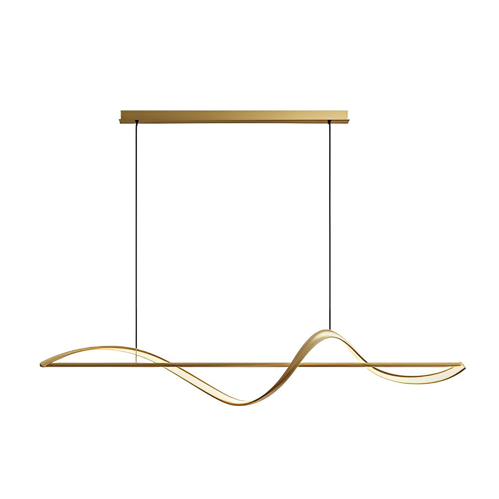 Minimalist Strip Waves Creative LED Copper Modern Dining Room Chandelier