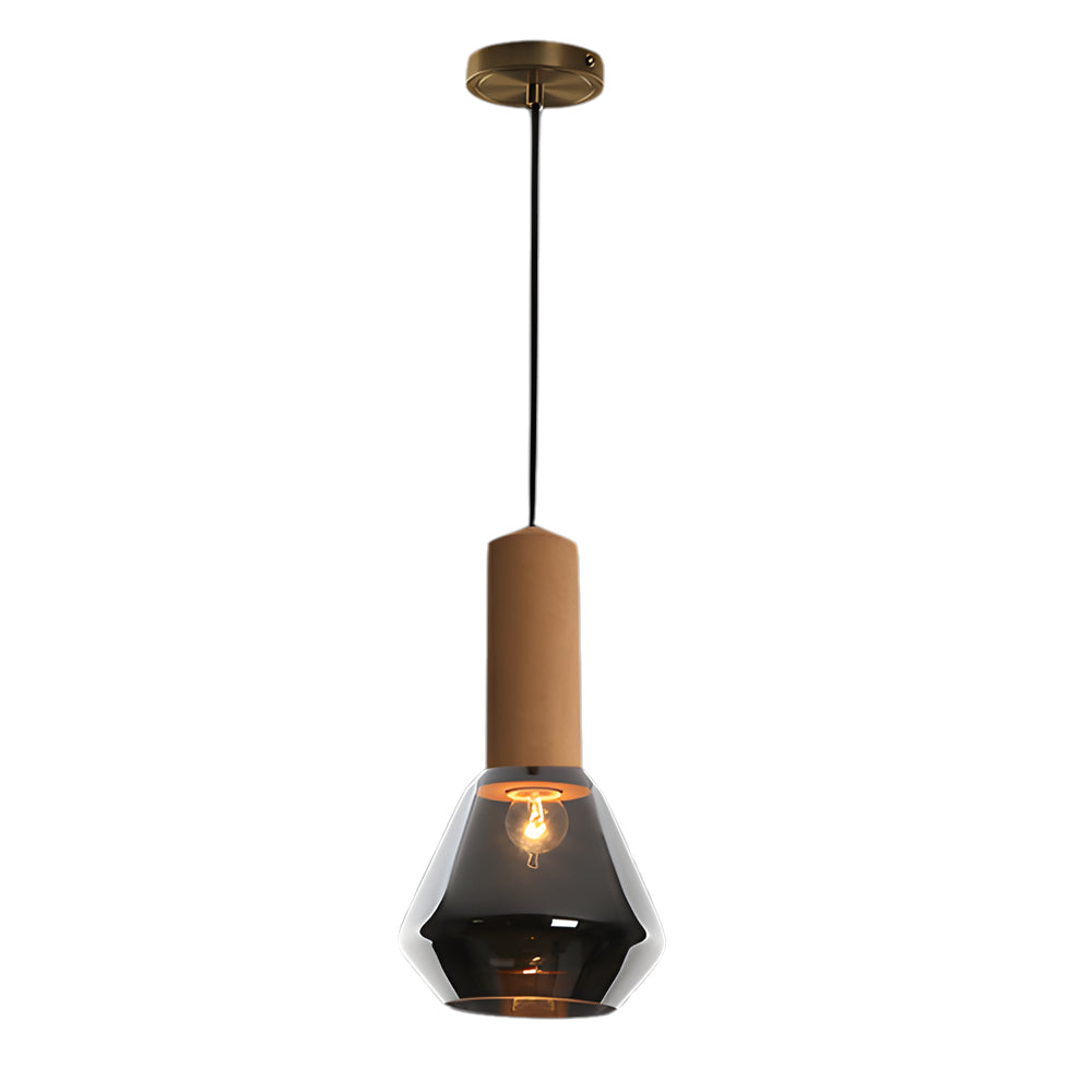 Luxury Copper Glass Jar 1-Light Wood Pendant Light Ceiling Hang Fixture Cork Diamond Glass Suspended lights