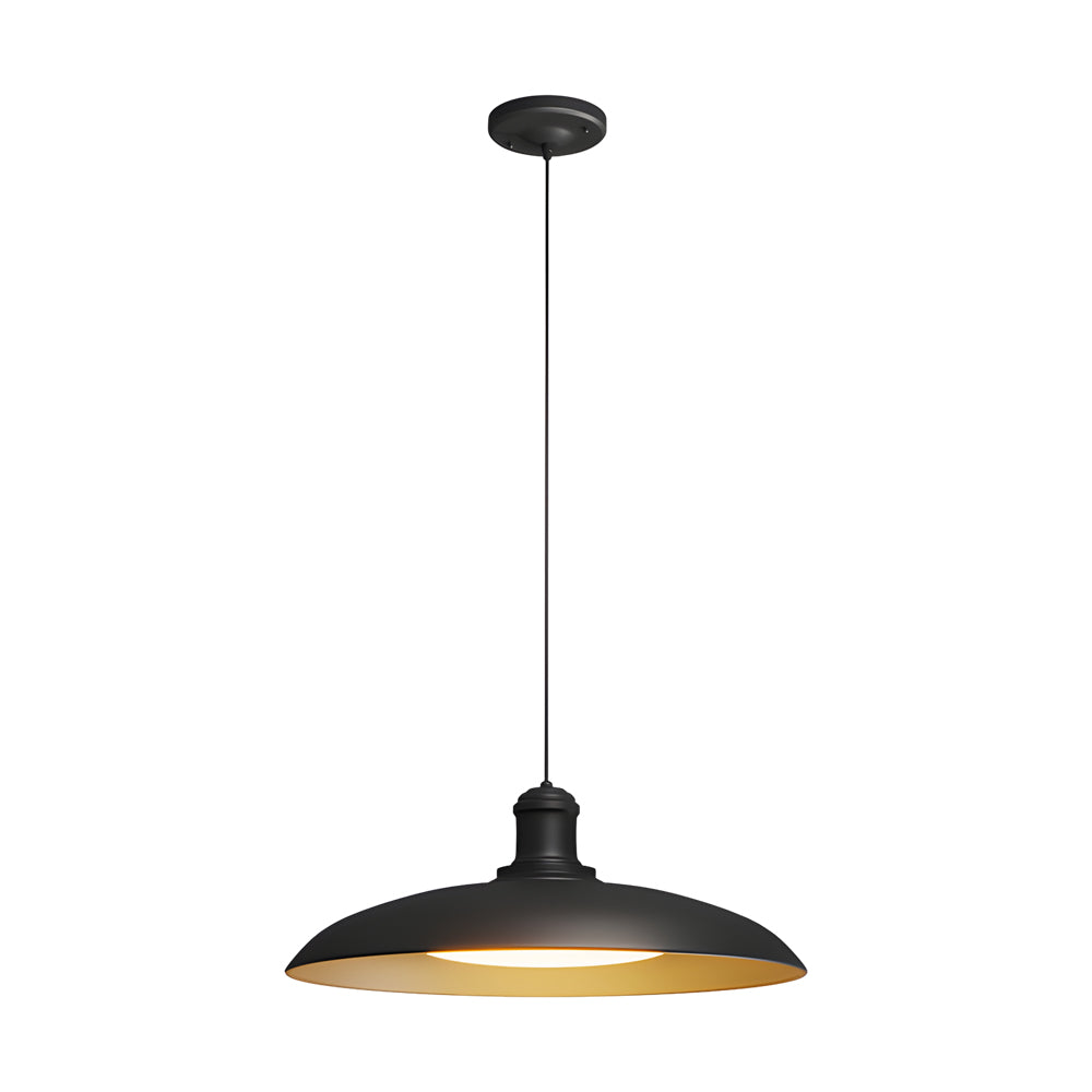 Round Black Hanging Outdoor Pendant Light - Metal Saucer-Shaped