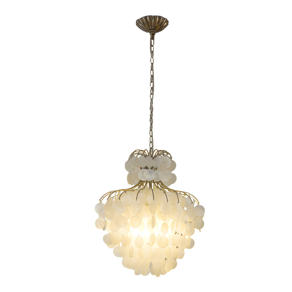 Tiered Capiz Shell Chandelier: Elegant French Style Hanging Lighting