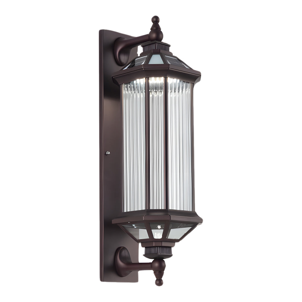 Retro Rectangular Ribbed Glass Solar Outdoor Wall Light