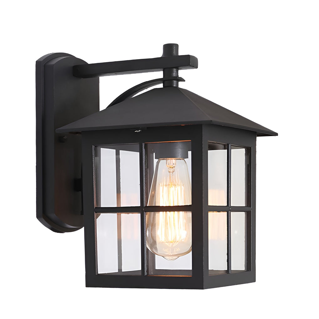 Antique Lantern Shaped Glass Waterproof Black Modern Wall Sconce Lighting