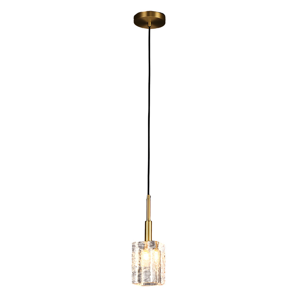 Crystal Cube Brass Pendant Light, 1-Light Copper Rod Kitchen Island Lighting