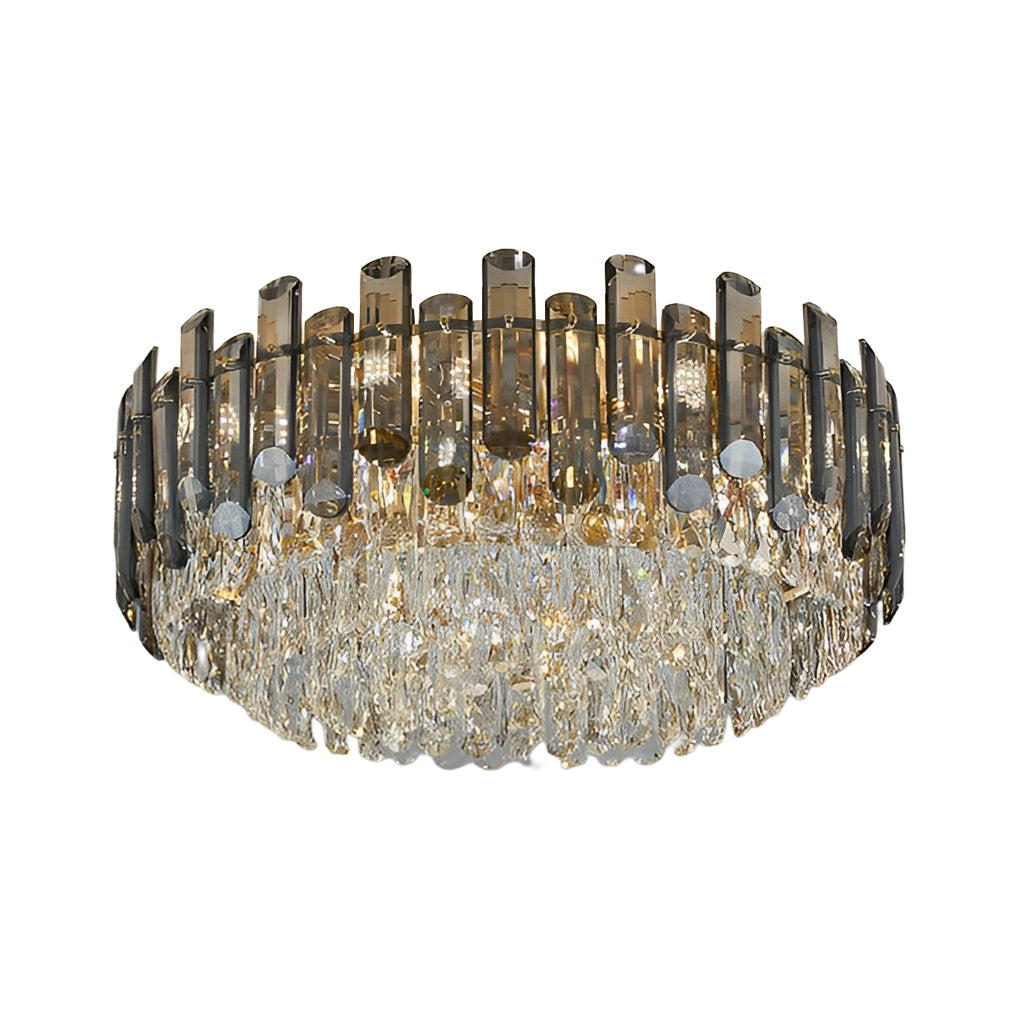 Round Metal Crystal Three Step Dimming Luxury Modern Ceiling Lights