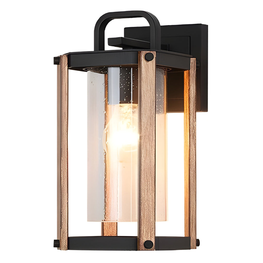 Lantern Shaped Waterproof Glass Black Industrial Outdoor Wall Sconce Lighting