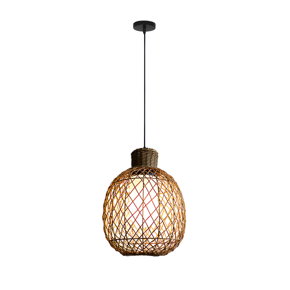 Outdoor Rattan Pendant Lights 10W Rustic Modern LED Ceiling Hanging Lantern Lights