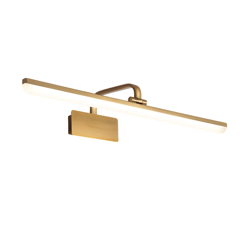 Brass Linear LED Bathroom Vanity Light with Curved Rod Design Elegant Mirror Fixture