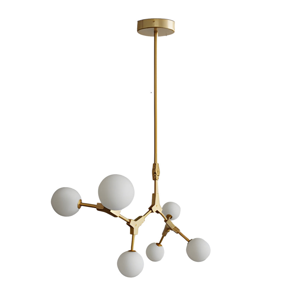 6/8-Light Gold Molecule Chandelier with White Glass Shades