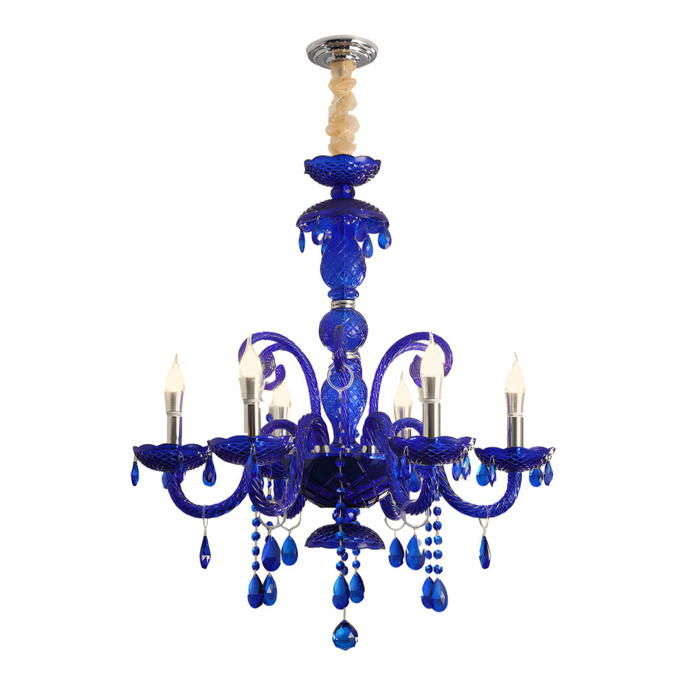 Retro Elegant Crystal Glass Candles LED 3 Step Dimming Blue Chandelier