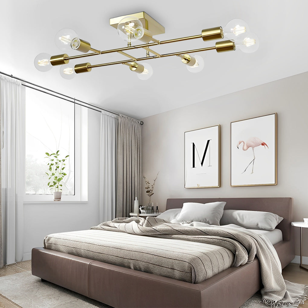 8-Light Antique Brass Vintage LED Semi Flush Mount Ceiling Light