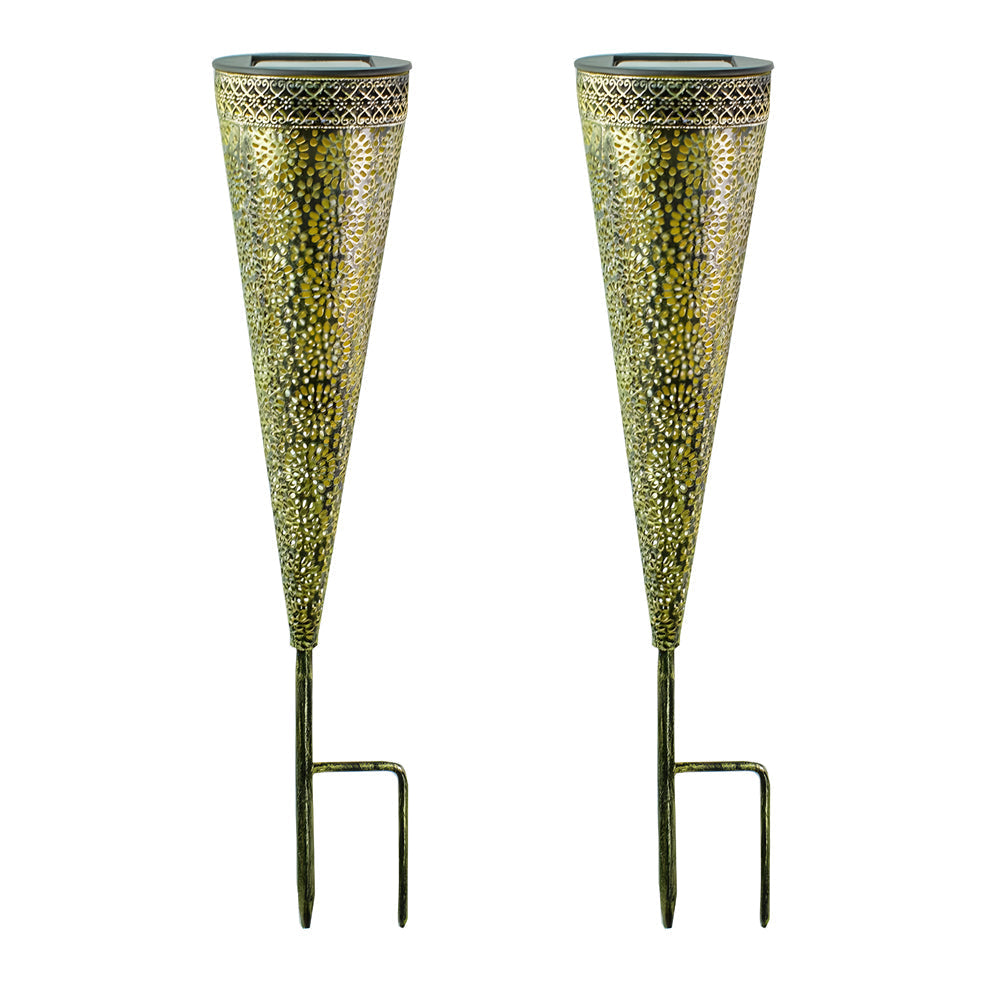 2-Pack Hollow Conical Solar Lights Garden Stake