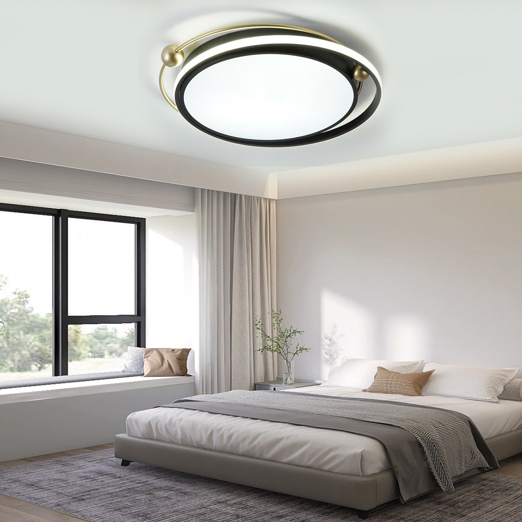 Artistic Circles Dimmable LED Black Nordic Flush Mount Ceiling Light