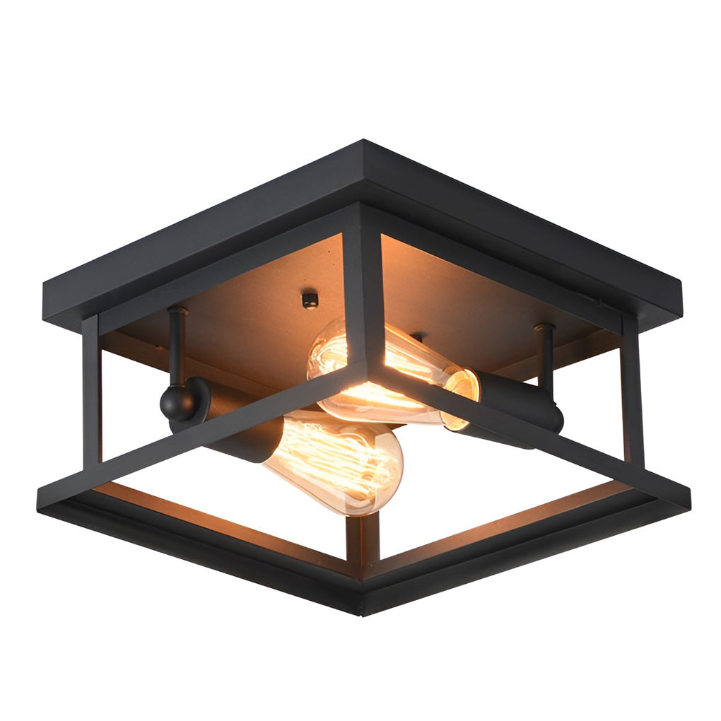 Square Iron Retro Industrial Ceiling Lights Flush Mount Lighting