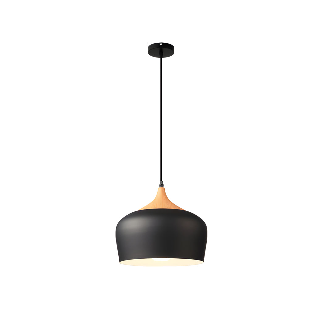 Dome Pendant Light with Wood Detail - Modern 1-Light Island Fixture