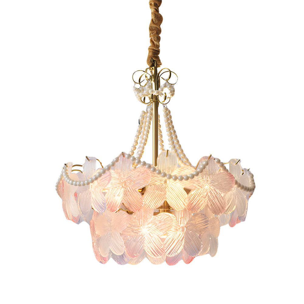 French Tiered Pearl Flower Chandelier