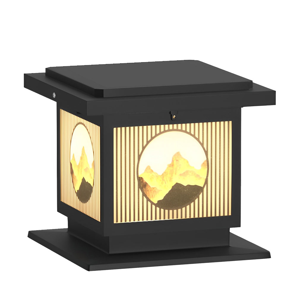 Square Retro Mountain Scenery LED Waterproof Solar Post Caps Lights