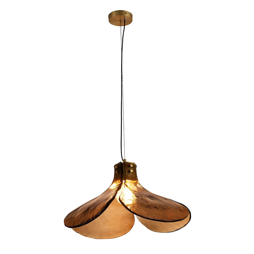 Four-leaf Flower Design Glass Copper Brown Retro Chandelier Hanging Lamp