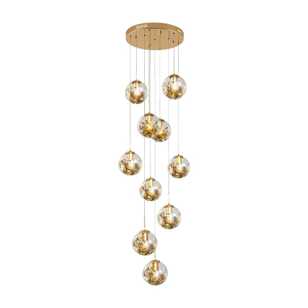 Cognac Color Glass Globes Shade Adjustable Modern Long Chandelier