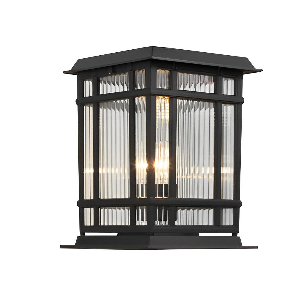 Retro Glass LED Waterproof Matte Black Modern Solar Fence Post Lights