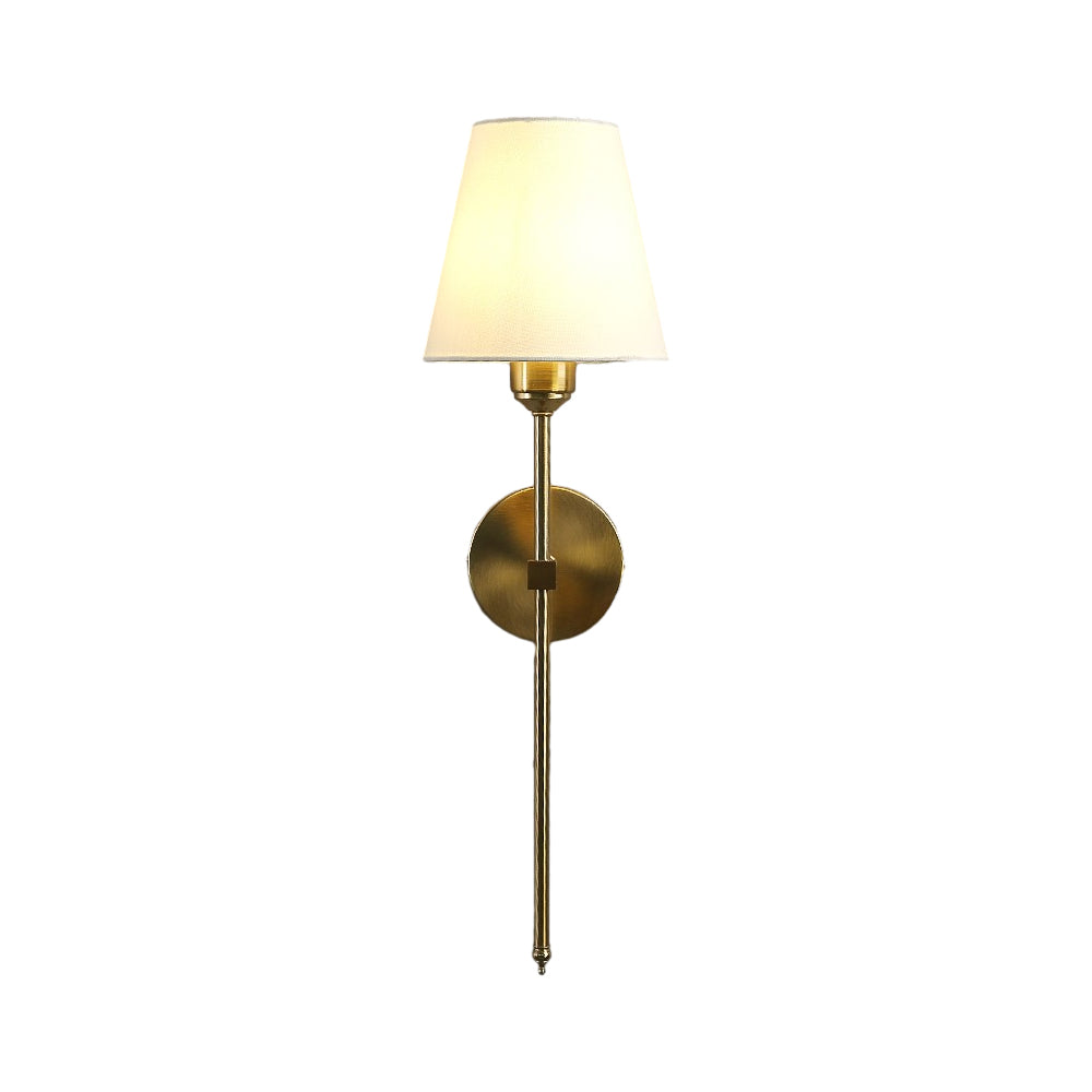 Modern 1-Light Black/Gold Wall Sconce with White Linen Fabric Shade