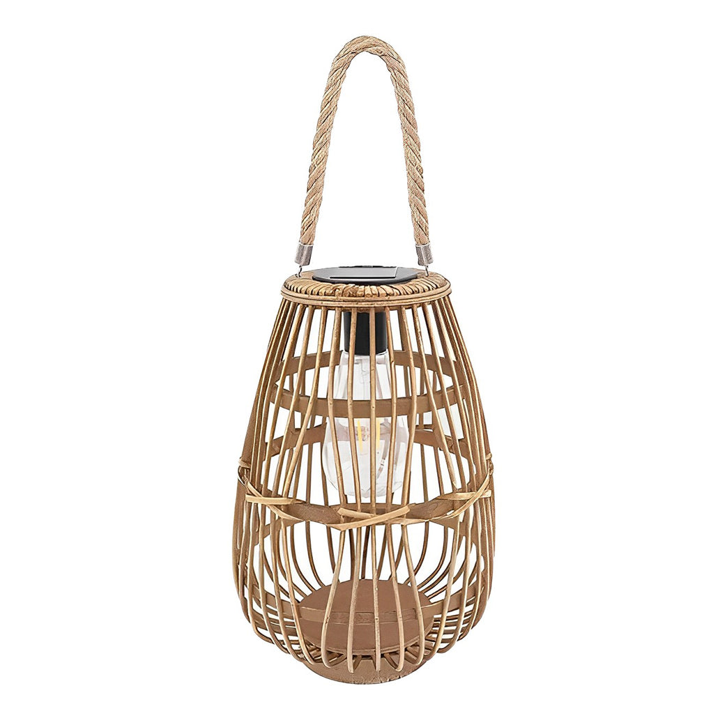 Portable Bamboo Rattan Waterproof LED Wood Retro Solar Outdoor Lanterns