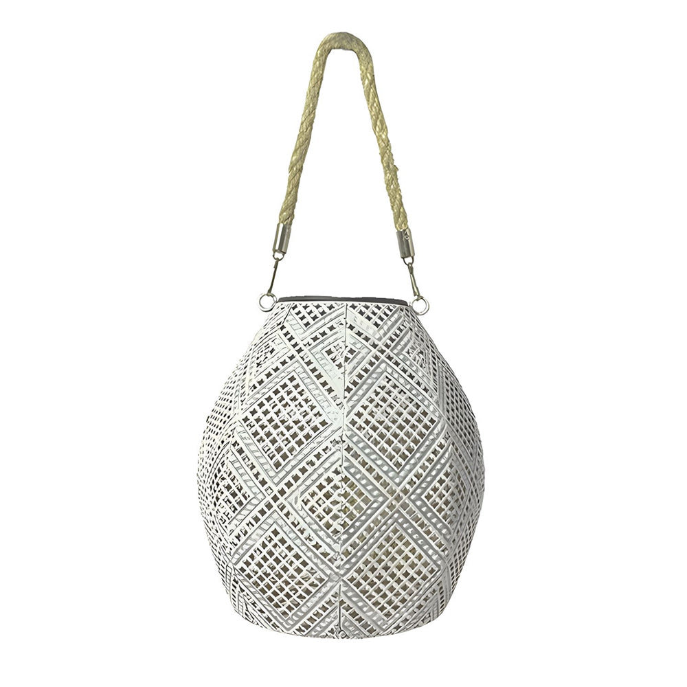 Moroccan Portable & Hanging White Solar LED Outdoor Patterned Lantern