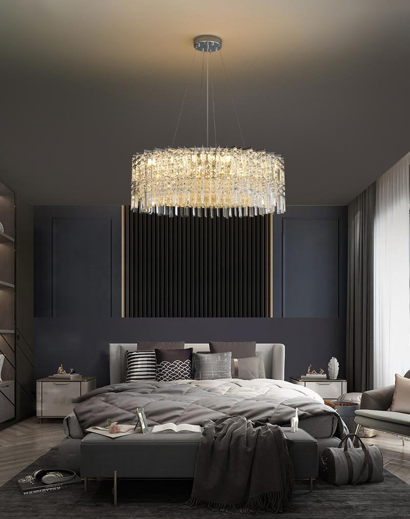Ischia di Castro | Modern Luxury Drum Crystal LED Chandelier in Creative Design, Gold, Dia31.5xh11.0", Cool Light, Non-Dimmable