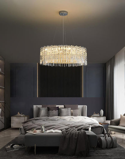 Ischia di Castro | Modern Luxury Drum Crystal LED Chandelier in Creative Design, Gold, Dia31.5xh11.0", Cool Light, Non-Dimmable