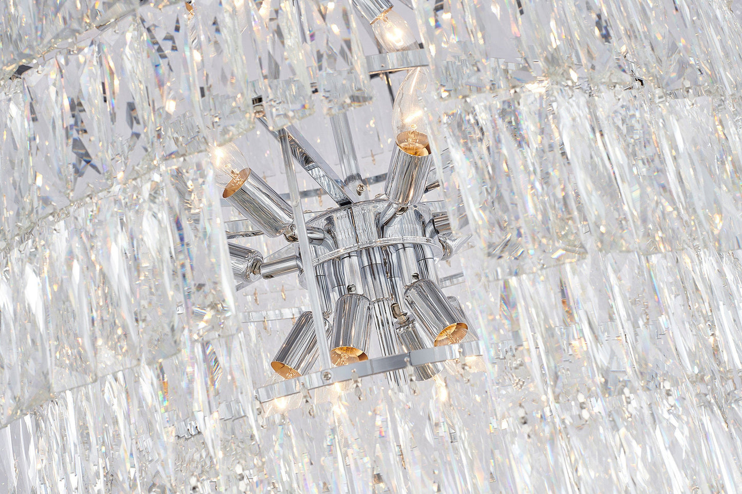 32" Chrome Metal 7-Tier Chandelier With Clear Crystals