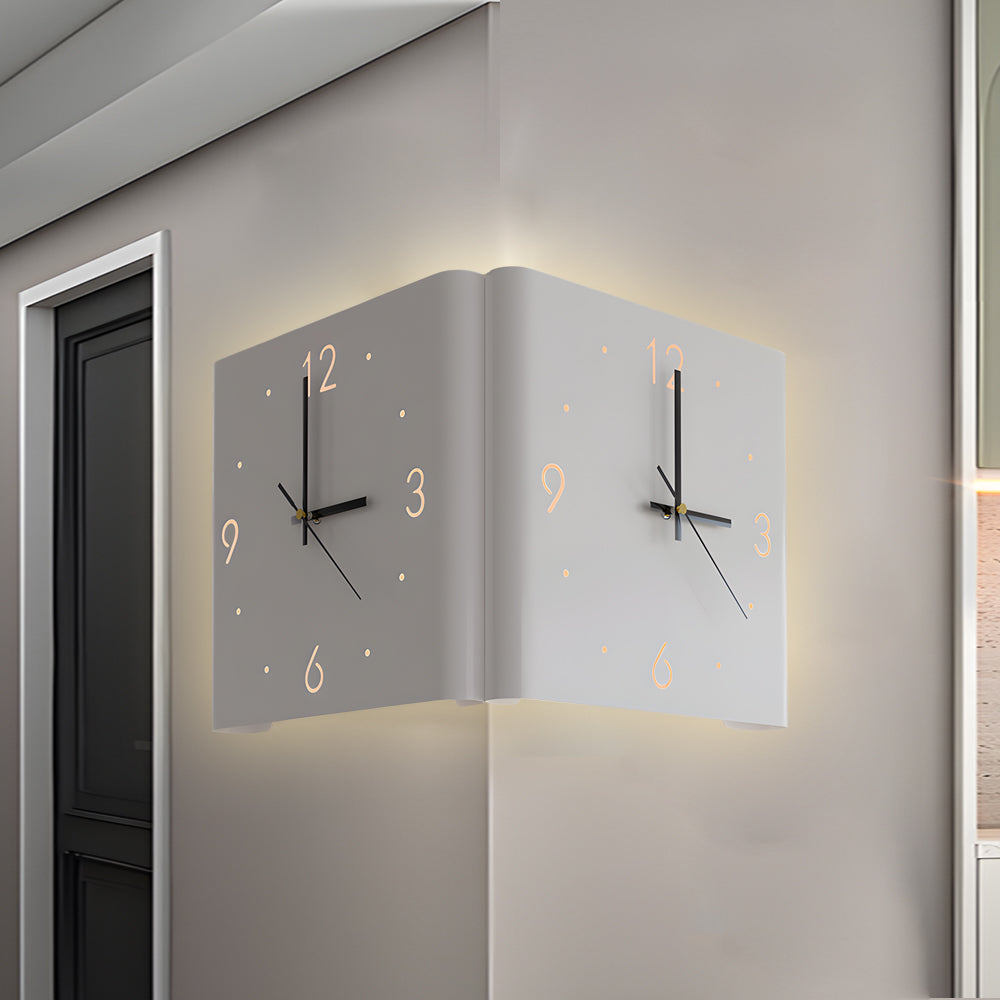 Square Metal Silent Backlit LED Corner Wall Clock Modern Wall Decor