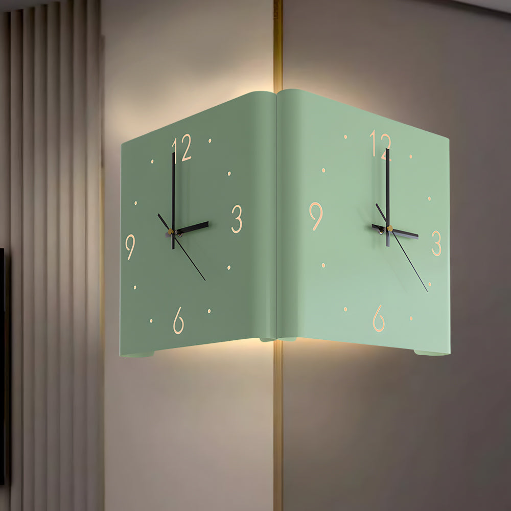 Square Metal Silent Backlit LED Corner Wall Clock Modern Wall Decor