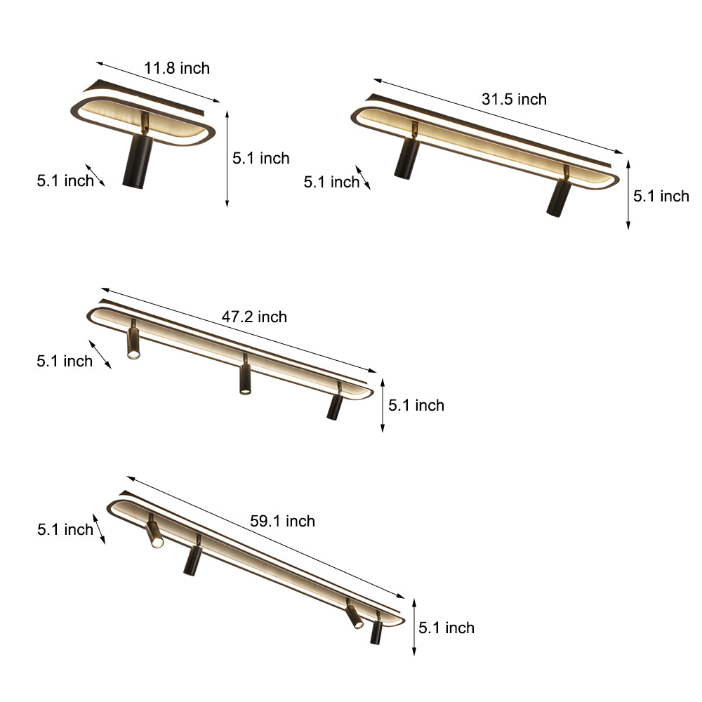 Long Rectangular LED 3 Step Dimming Modern Ceiling Light with Spotlight