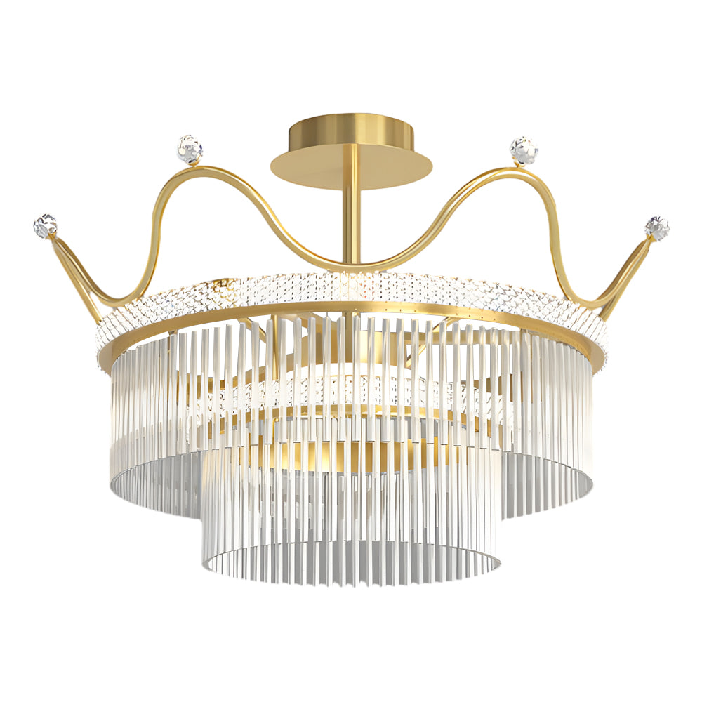 Round Crystal Crowns Three Step Dimming Luxury Postmodern Chandelier