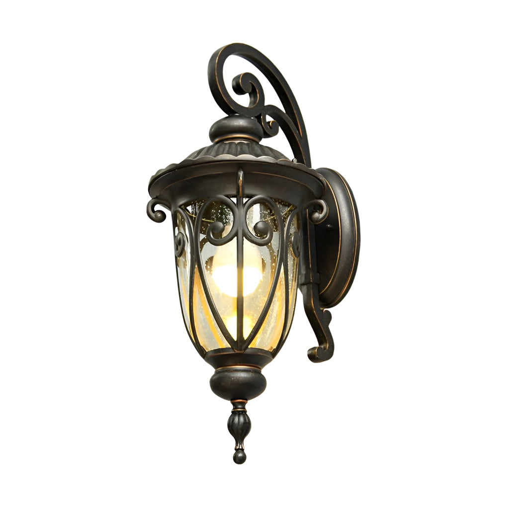 1-Light Antique Black Waterproof Seeded Glass Outdoor Wall Light