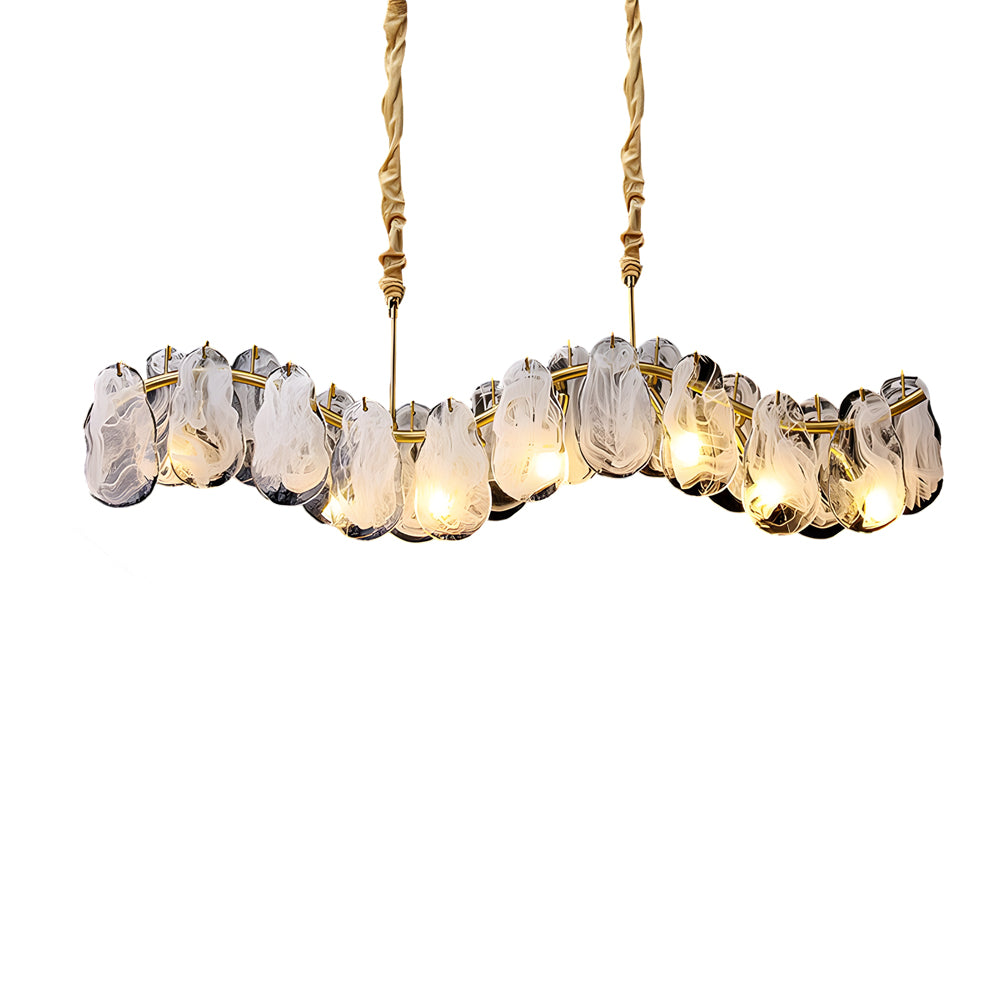 Round Long Wave Glass Clouds 3 Step Dimming Luxury French Style Chandelier