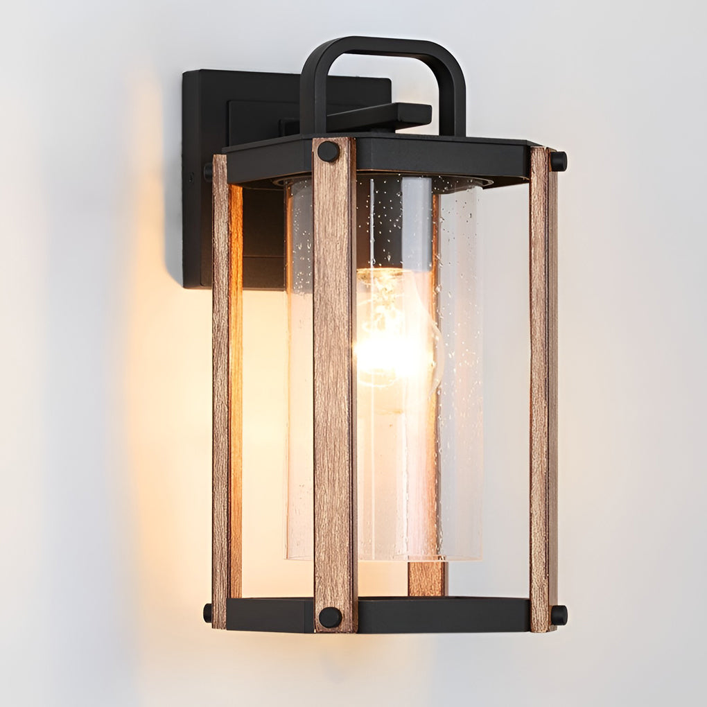 Lantern Shaped Waterproof Glass Black Industrial Outdoor Wall Sconce Lighting