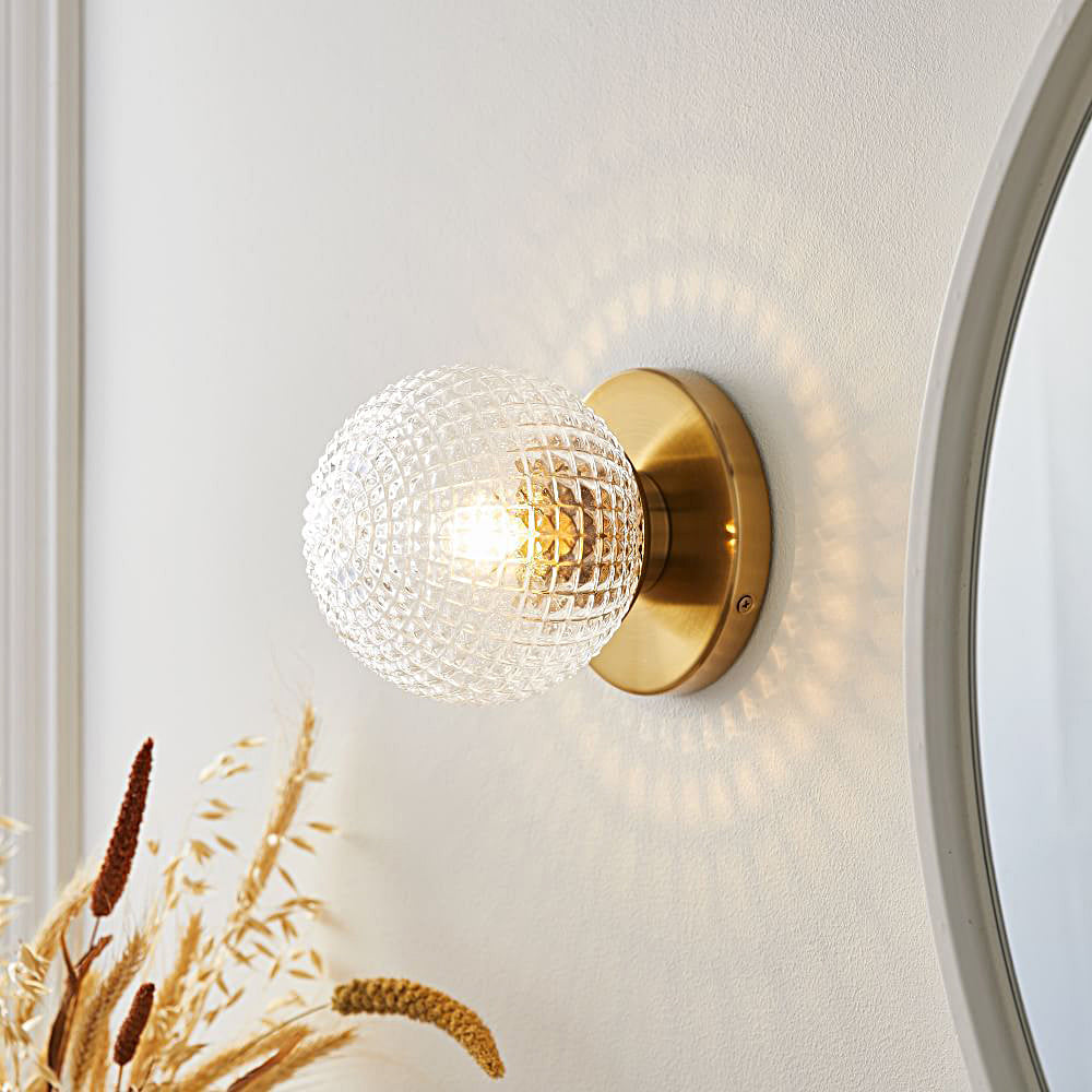 Unique Glass Ball Copper Three Step Dimming LED Modern Wall Light Fixture