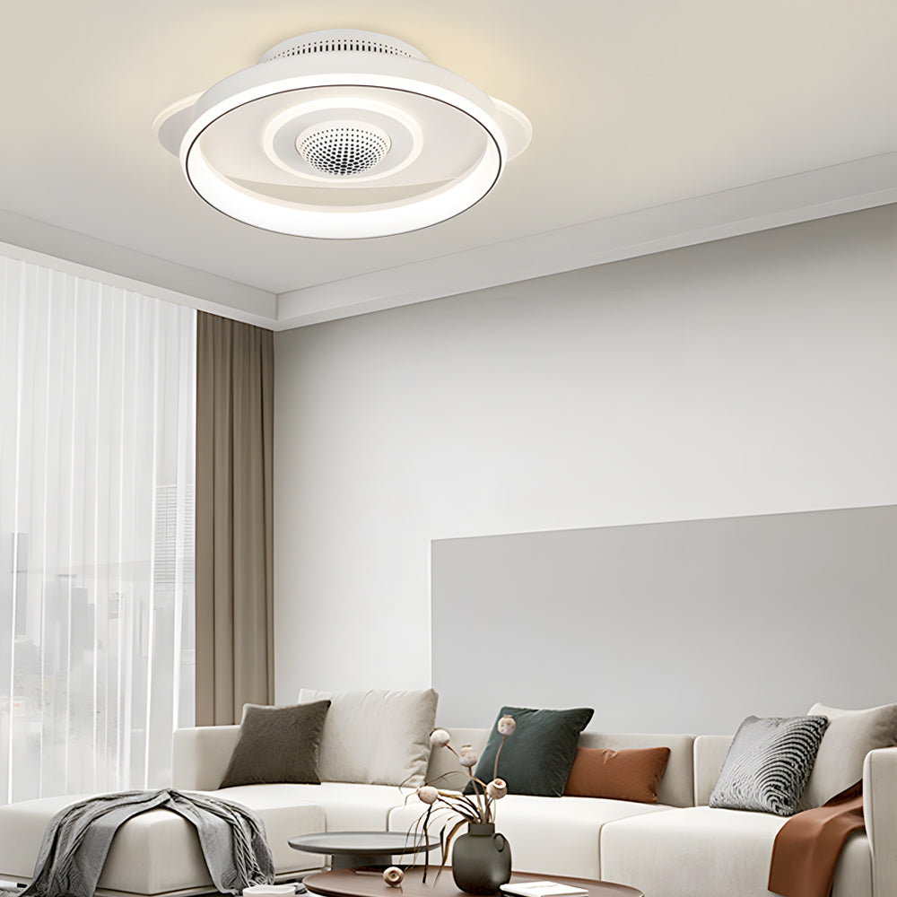 LED Smart Bladeless Ceiling Fan Round White Ceiling Fans with Dimmable Light