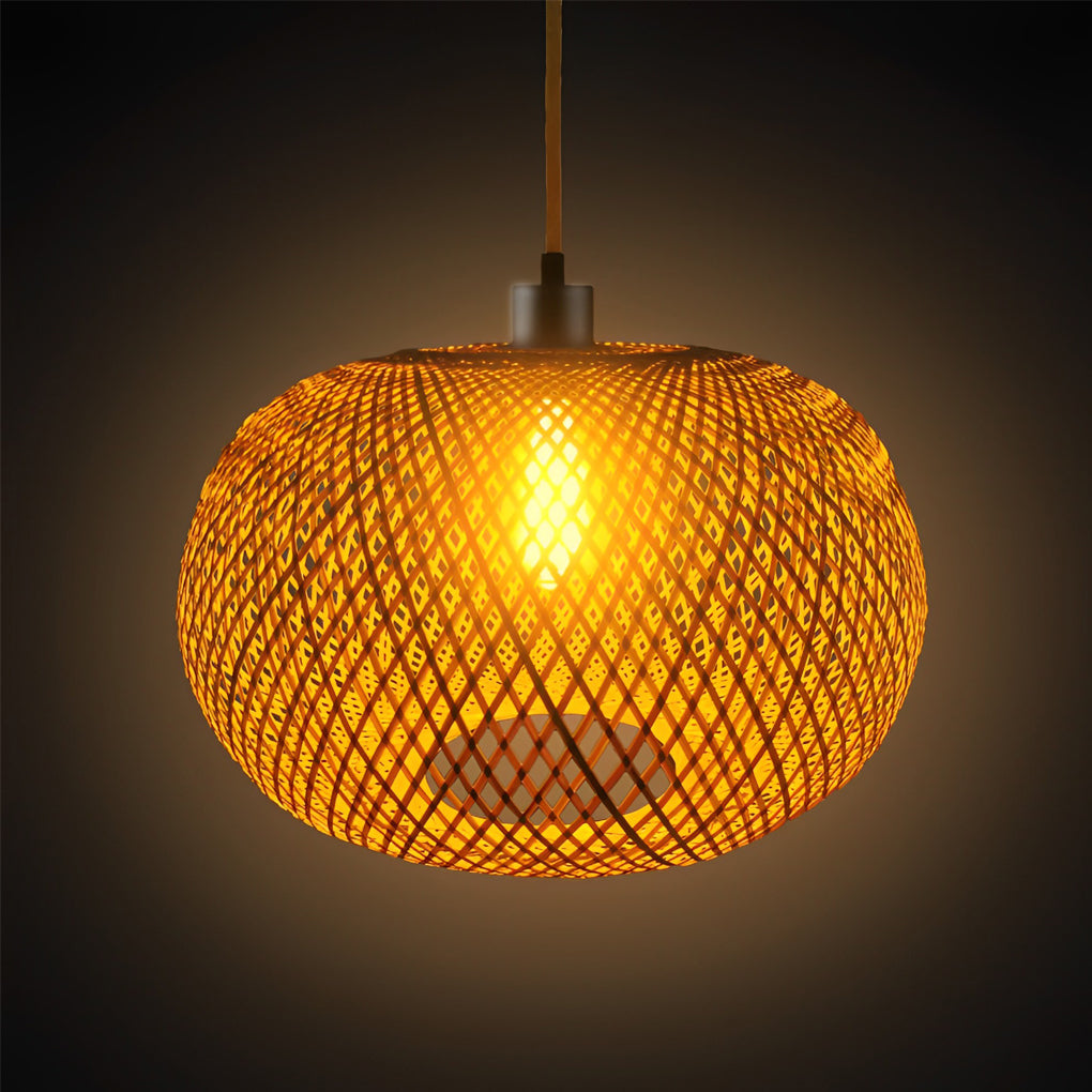 Round Creative Handmade Bamboo Rattan Modern Chandelier Pendant Lights