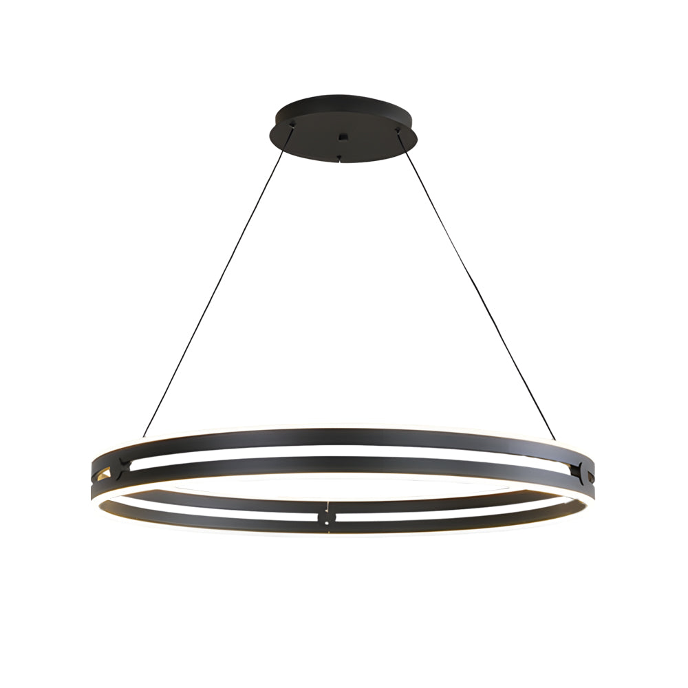 23.6-in Double Wheel Chandelier Modern LED Pendant Light, Black/Gold/Brown